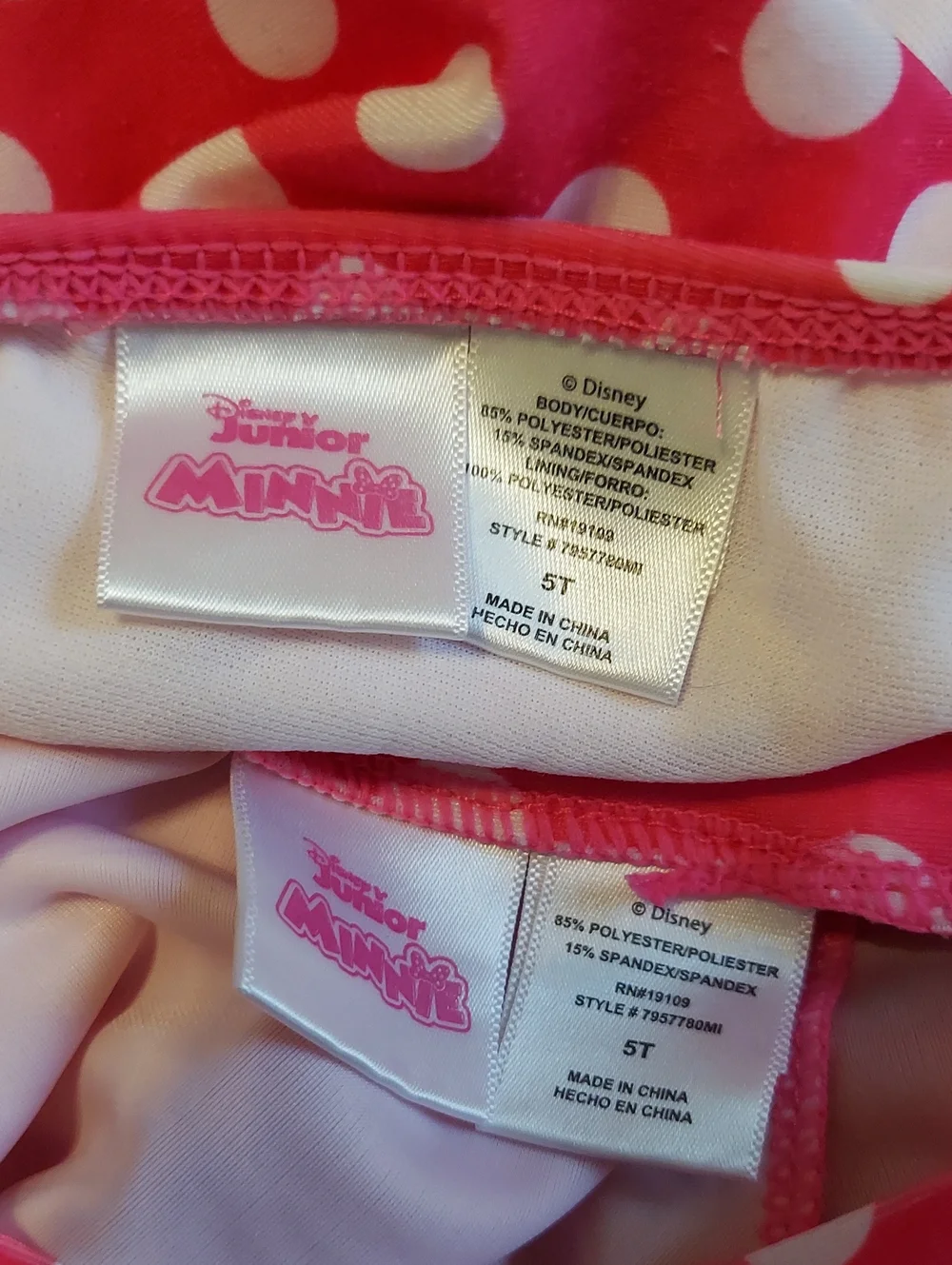 Disney Minnie Mouse pink polka dot long-sleeve rash guard bikini bottom 2PC Suit